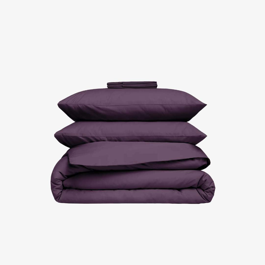 Cotton satin bedding set, Aubergine colourway